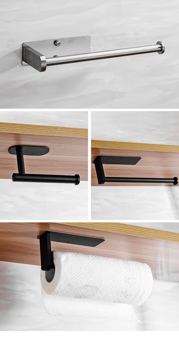 跨境专供免钉粘胶保鲜膜置物架 304不锈钢厨房抹布卷纸巾壁挂杆架详情11