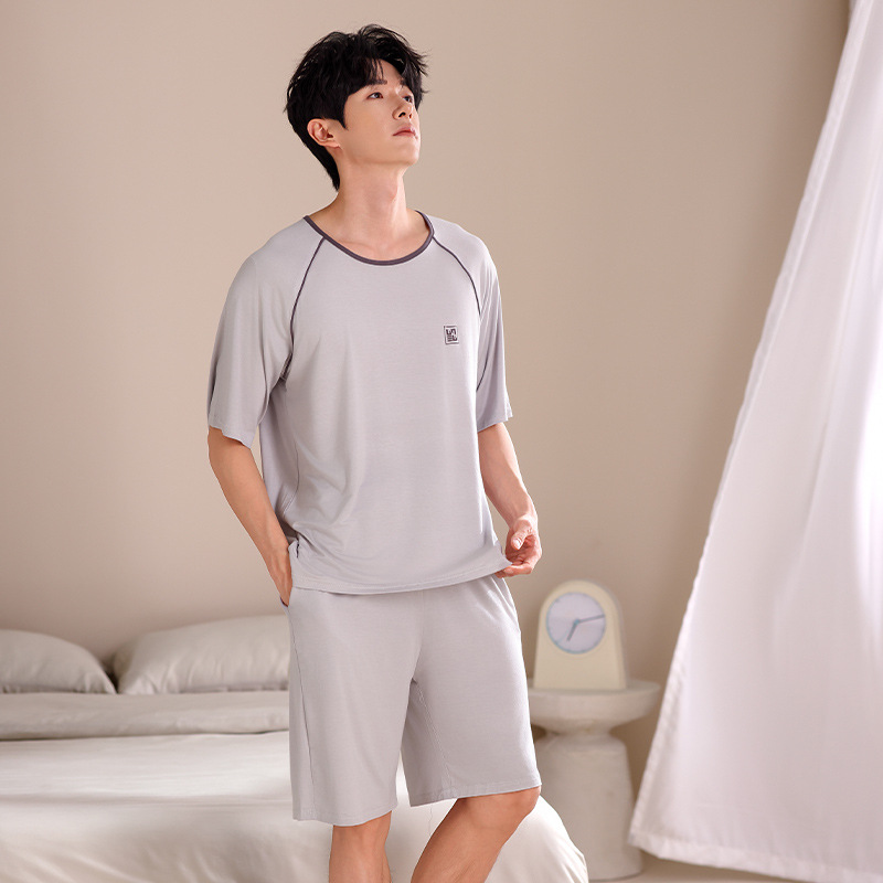 夏季莫代尔男士睡衣 新款圆领短袖纯色简约套头男生家居服可外穿详情12