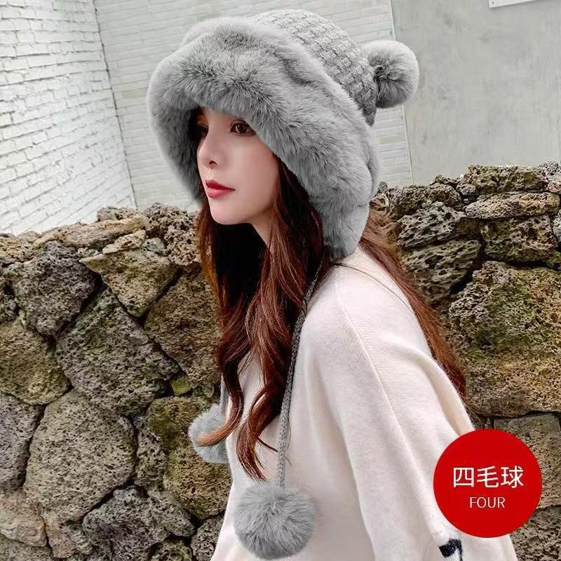 New autumn and winter woolen hats for ladies, cute winter woolen pullover hats, warm and fleece ear-protecting cycling Lei Feng hats pic 5