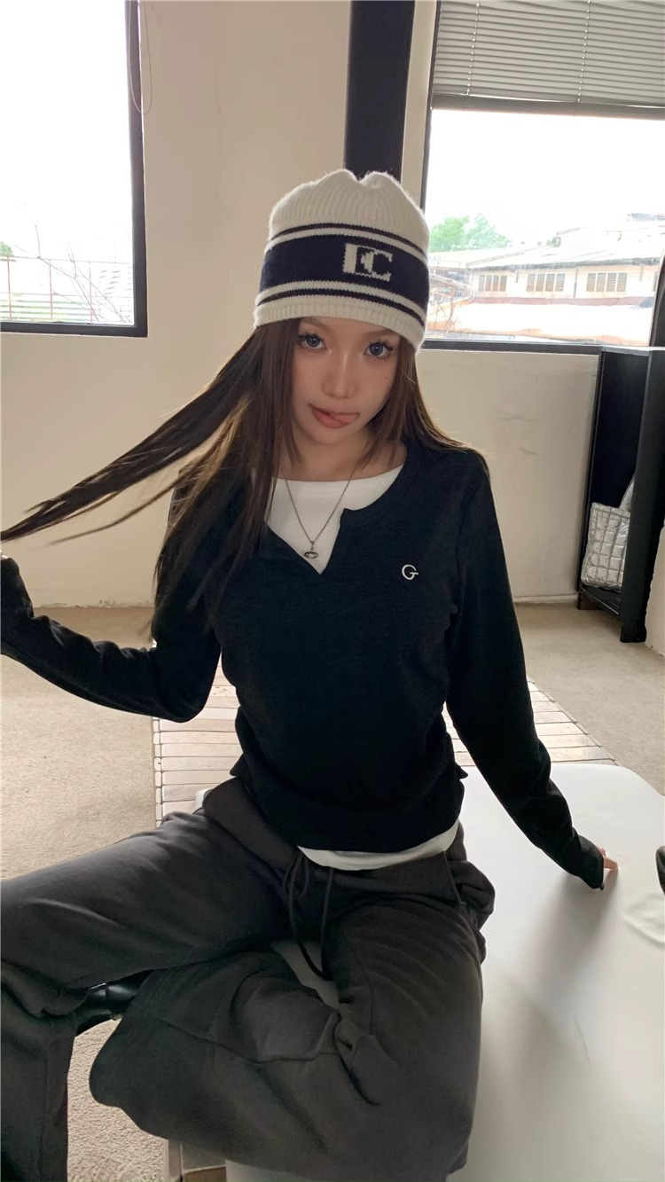 女士T恤假两件长袖T恤秋冬内搭修身显瘦打底上衣美式复古打底衫详情26