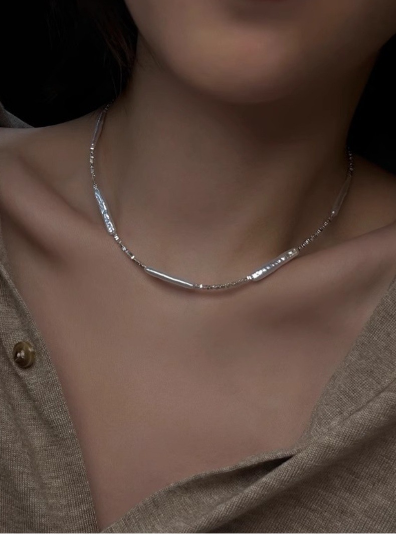 巴洛克小银条异形淡水珍珠项链气质网红简约银河迢迢碎银子锁骨链详情4