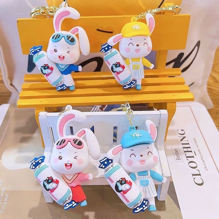 Cute cartoon milk candy rabbit keychains, creative gifts, trendy toys, car keys, exquisite bags and pendants for men and women pic 1