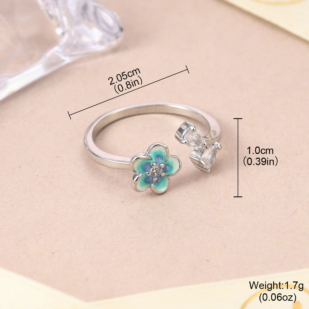 森系珐琅高级感锆石彩色戒指可调节小众设计不掉色花朵指环开口戒详情35