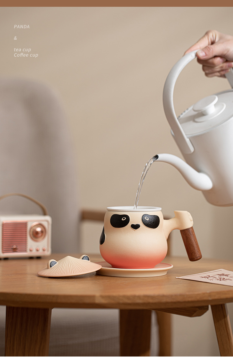 创意陶瓷马克杯带盖勺设计感小众高颜值精致熊猫杯茶杯陶瓷咖啡杯详情13