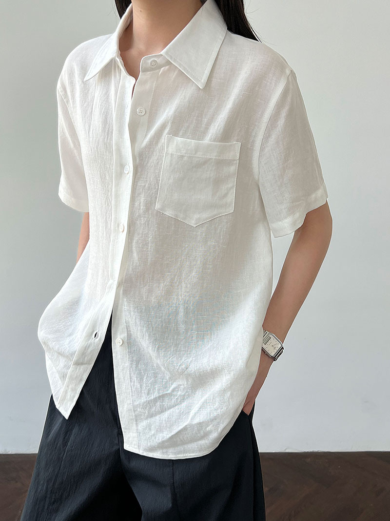 鹿西重工亚麻韩系简约短袖衬衫女夏季新款通勤百搭休闲衬衣8793详情32