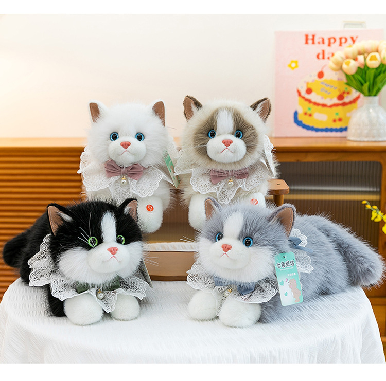 The faux lace scarf can be called a stuffed cat plush toy. It's a birthday gift for your best friend and a heartwarming home decoration pic 14