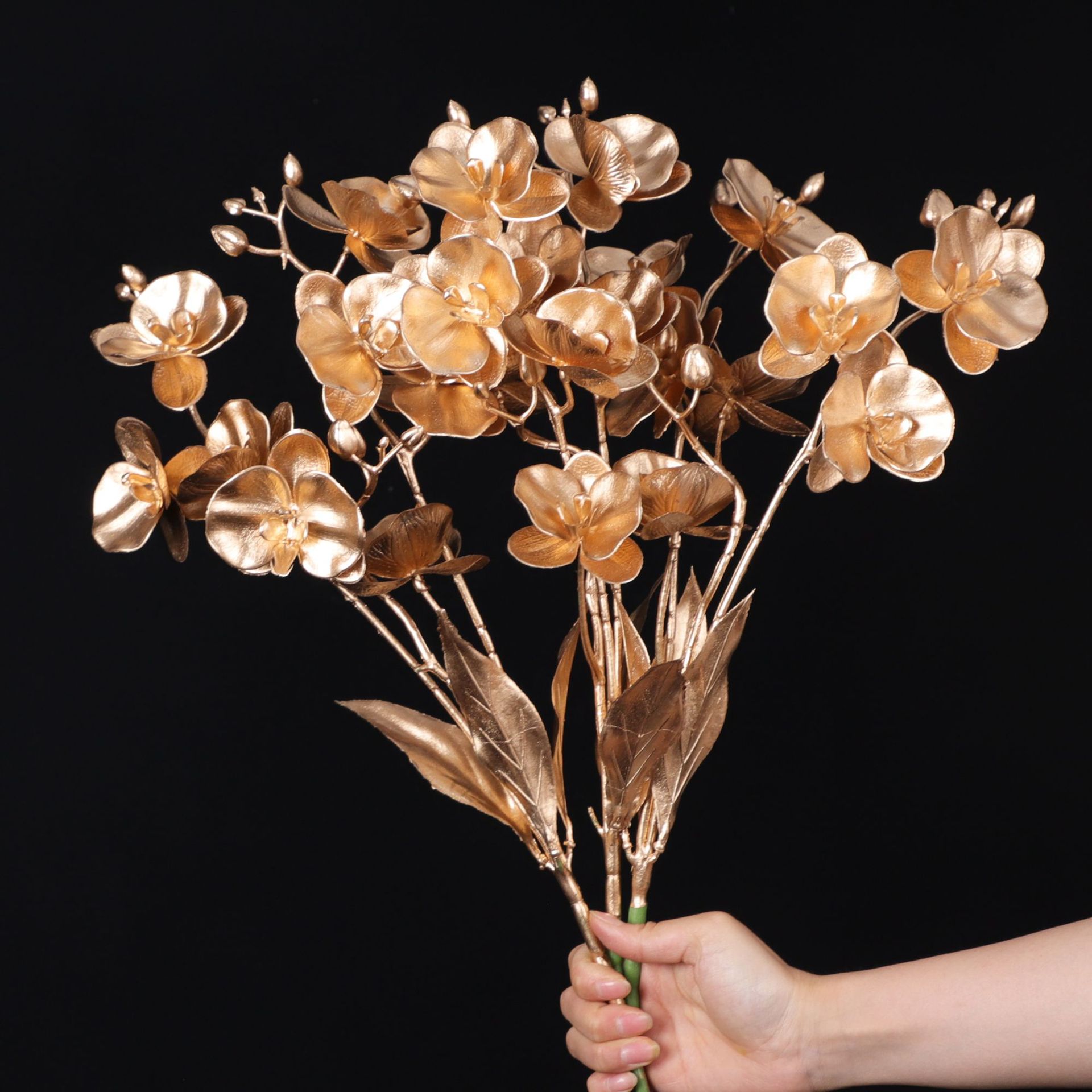 圣诞装饰金色蝴蝶兰花银色蝴蝶兰金银色蝴蝶兰花头叶子仿真花详情12