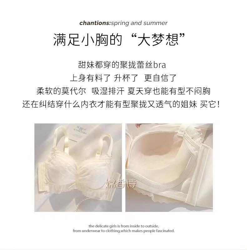 内衣女士小胸聚拢显大调整型无钢圈收副乳防下垂夏季天薄款文胸罩详情2
