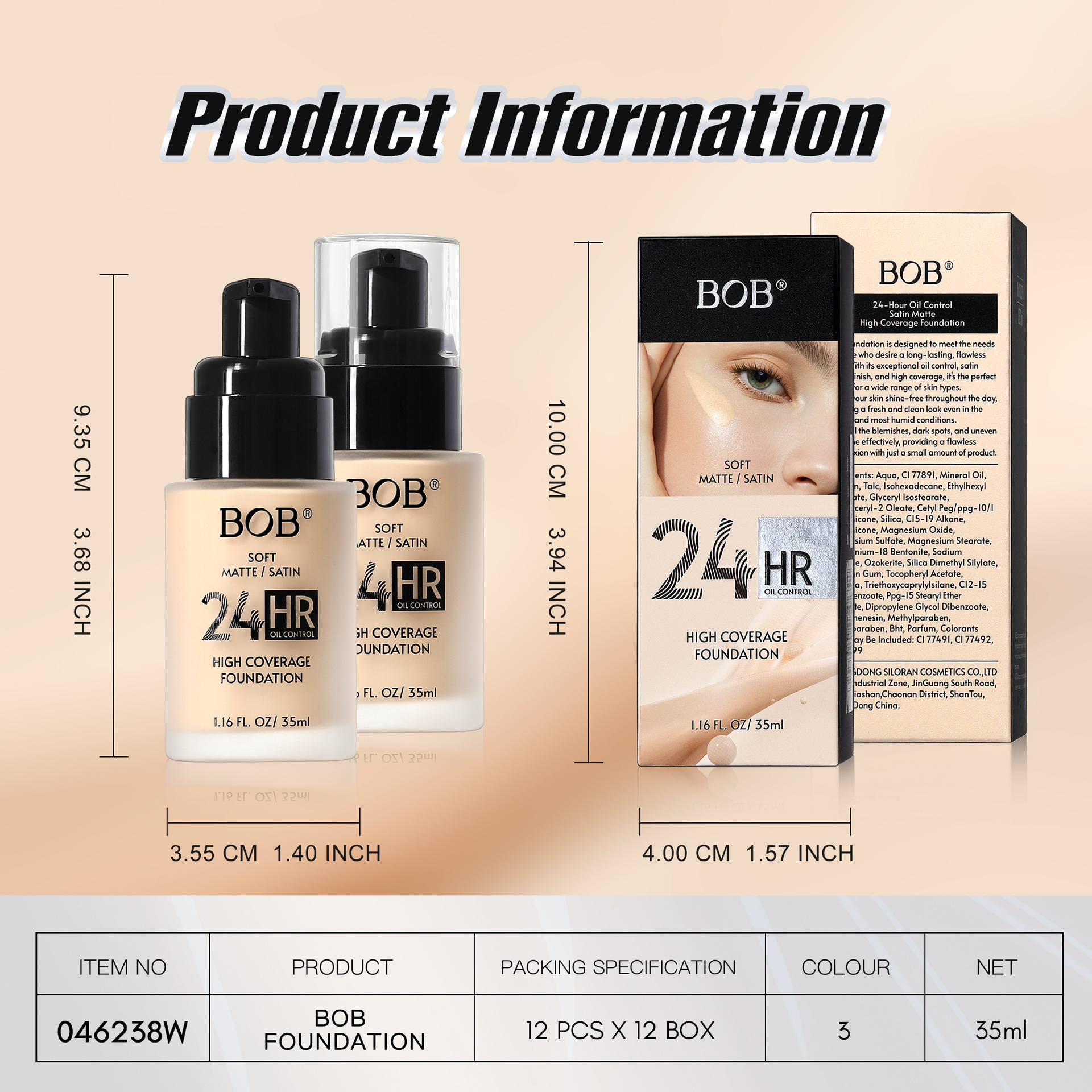 Cross-border exclusive bob Matte Concealer Foundation is a long-lasting oil-control and non-smudge blending foundation cream pic 8