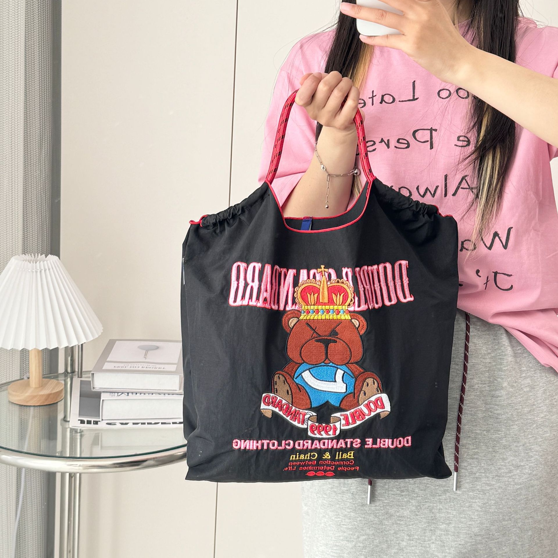 网红女包同款日系Ball Chain刺绣购物袋女时尚小众大容量单肩包潮详情10