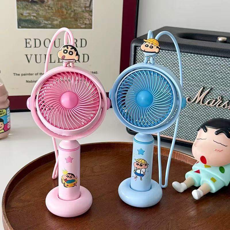 蜡笔小新正版简约手持小风扇带底座USB充电三档风力可调节夏季电详情4