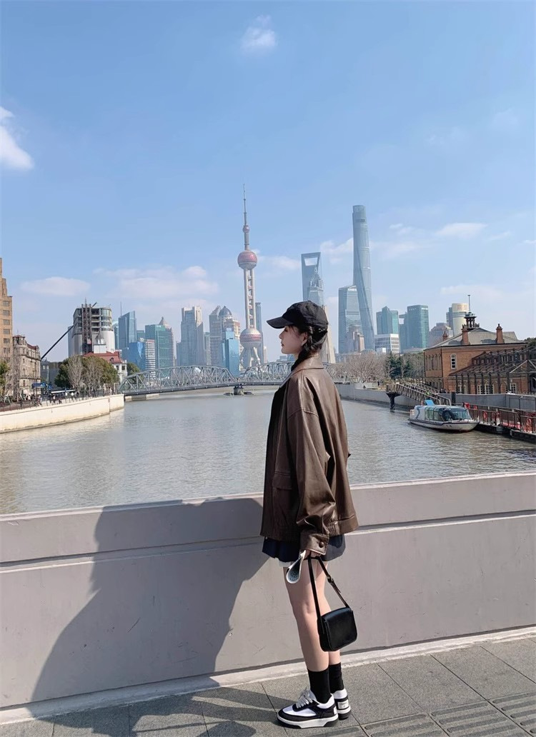 美拉德皮衣美式甜酷穿搭棕色皮衣外套防风宽松美式复古机车服夹克详情9