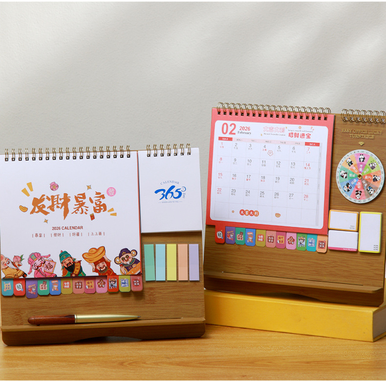 Zhouzhou Calendar 2026 Lucky Wheel Creative Multi-functional Advertising Calendar Wooden Stand Desk Calendar Korean-style Sticky Note Desk Calendar pic 17