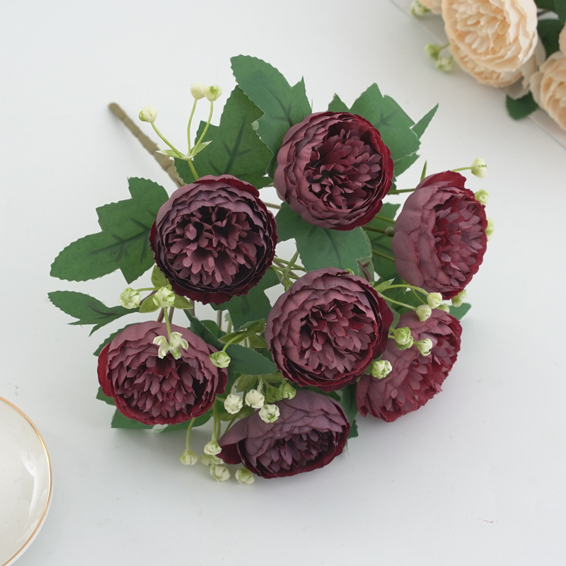 欧式仿真花牡丹芍药玫瑰假花束家居装饰摄影道具diy古风头饰绢花详情11