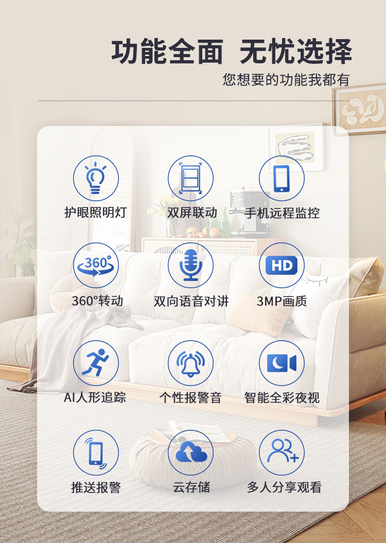 外贸爆款3MP智能家用E27灯泡监控摄像头高清夜视手机远程跨境工厂详情2