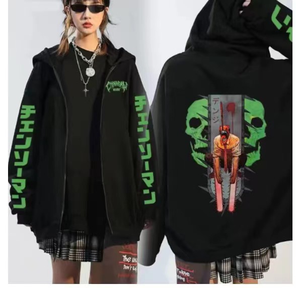 日漫卫衣电锯人印花连帽衫Y2K复古oversize hoodie潮男拉链外套男详情9