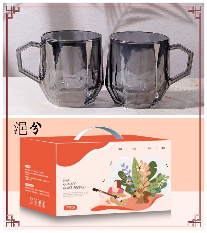 高颜值带把玻璃杯网红ins风家用果汁饮料杯简约创意牛奶杯六棱杯详情10