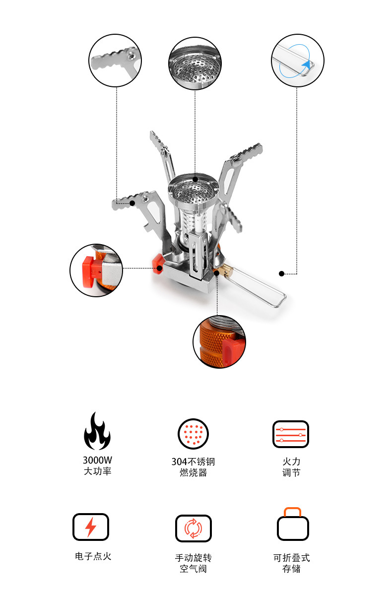 Outdoor portable gas stove, folding burner, travel gas stove, mini camping stove, one-piece burner pic 3