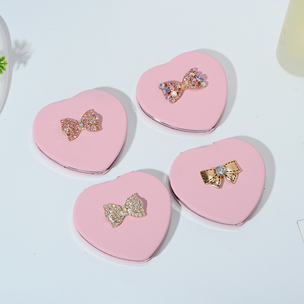 爱心蝴蝶结随身镜高级质感小镜子金属双面便携折叠化妆镜工厂批发详情3