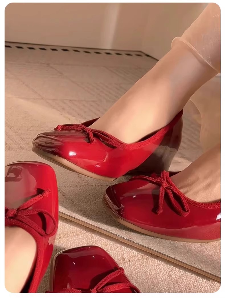 小个子蝴蝶结红色漆皮单鞋女鞋子2025年春秋新款内增高芭蕾舞婚鞋详情16