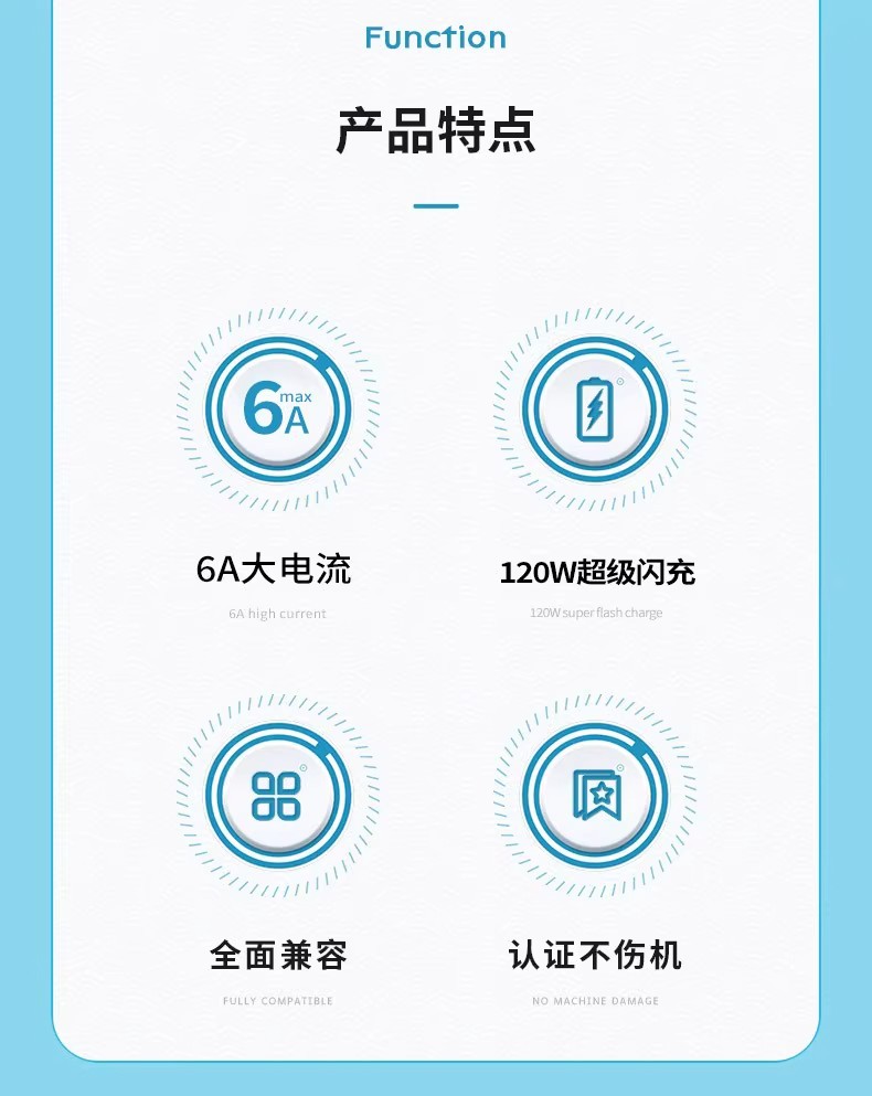 加粗120W超级快充充电线适用于苹果华为小米Type-C蟒蛇闪冲神龙线详情4