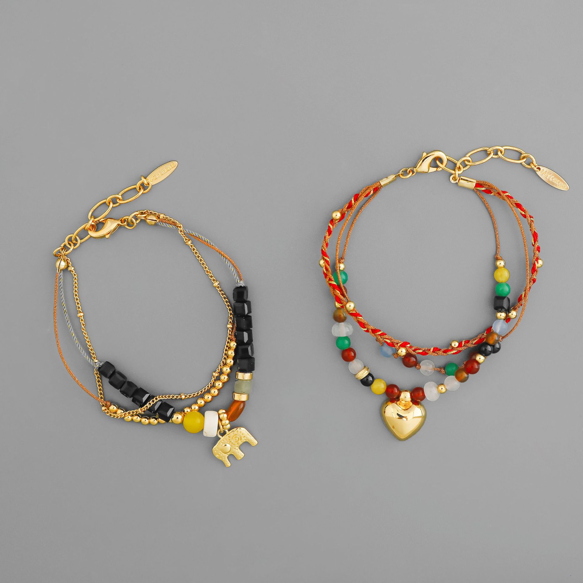 LAZY家扶桑花小岛手链 异域民族风简约手工编绳多层爱心小象手链详情5