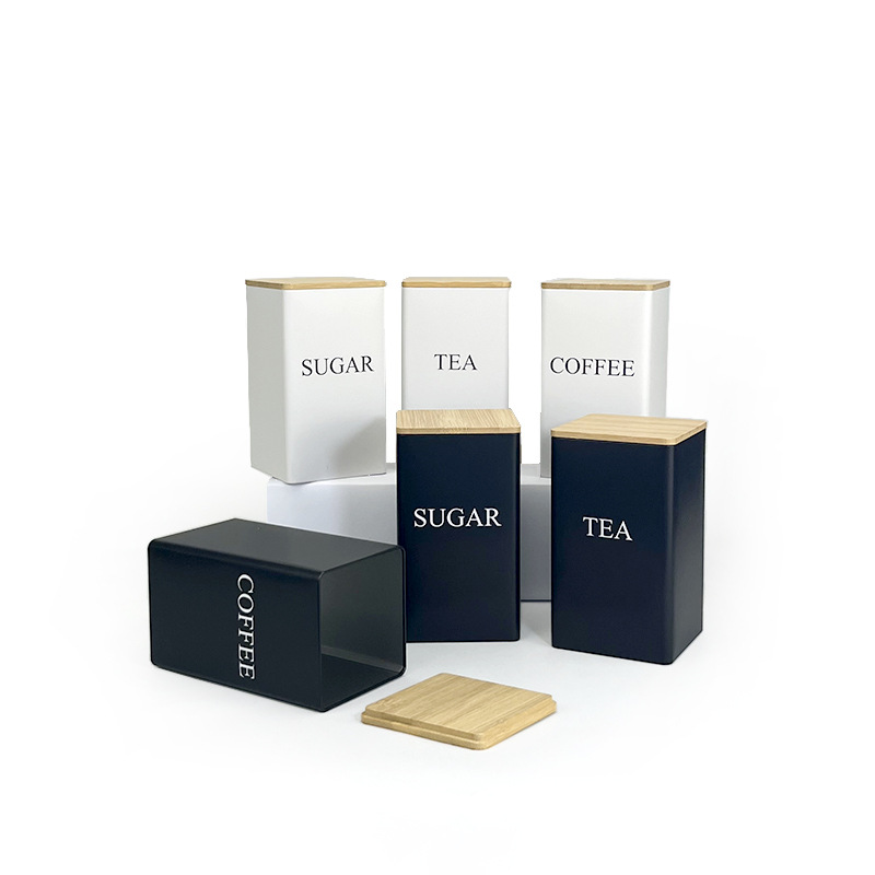 厨房用品竹盖方形铁盒coffeetea咖啡豆罐糖果茶叶包装现货茶叶罐详情3