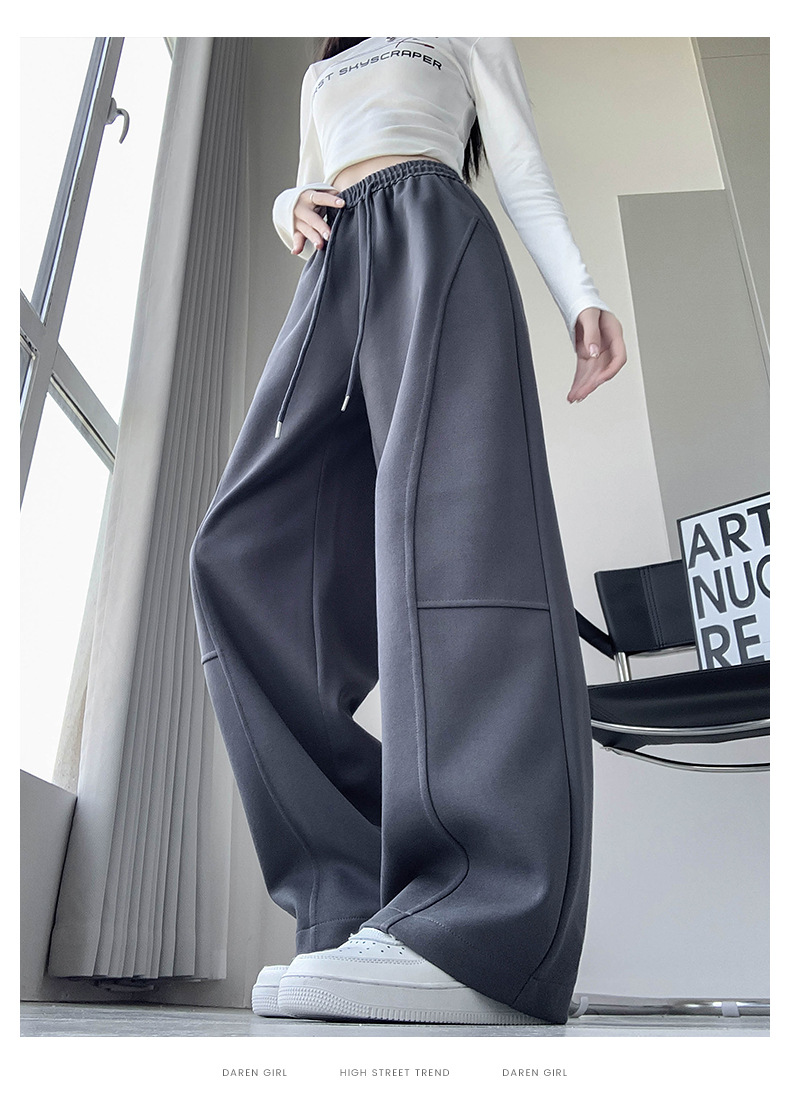 美式弯刀阔腿裤女春秋2025新款高腰宽松直筒运动休闲香蕉卫裤详情22