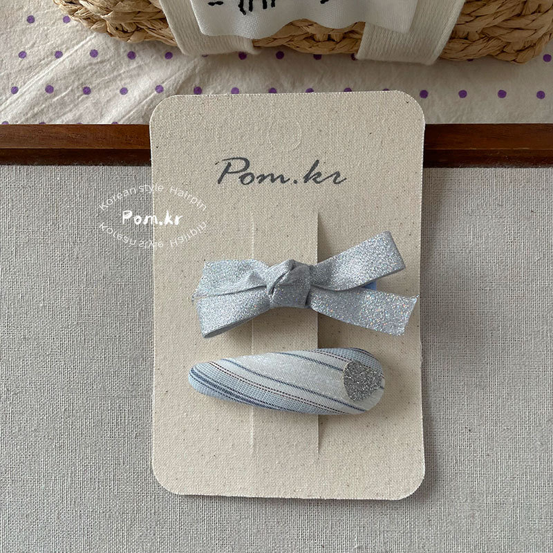 新款韩版蓝色系细闪蝴蝶结发夹少女前额碎发刘海夹儿童布艺掰掰夹详情13