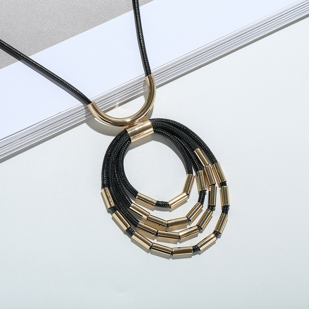 链亚马逊爆款毛衣长女士跨境欧美复古外贸皮绳金属夸张合金长项链详情7