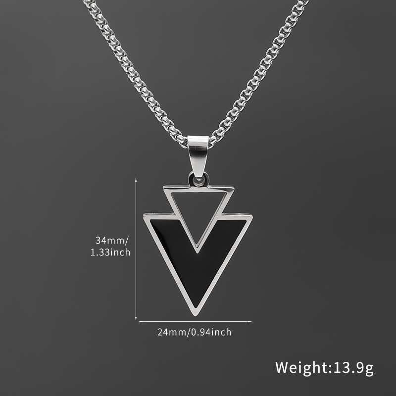 European and American stainless steel triangular geometric blackening oil pendant, silver necklace, cross-border jewelry wholesale accessories pic 2