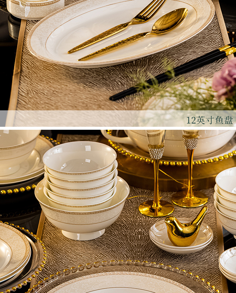 Ceramic tableware bowls, plates and plates set for home use, Jingdezhen Jinggesi Bone China bowl and chopstick set Company gift wholesale pic 21