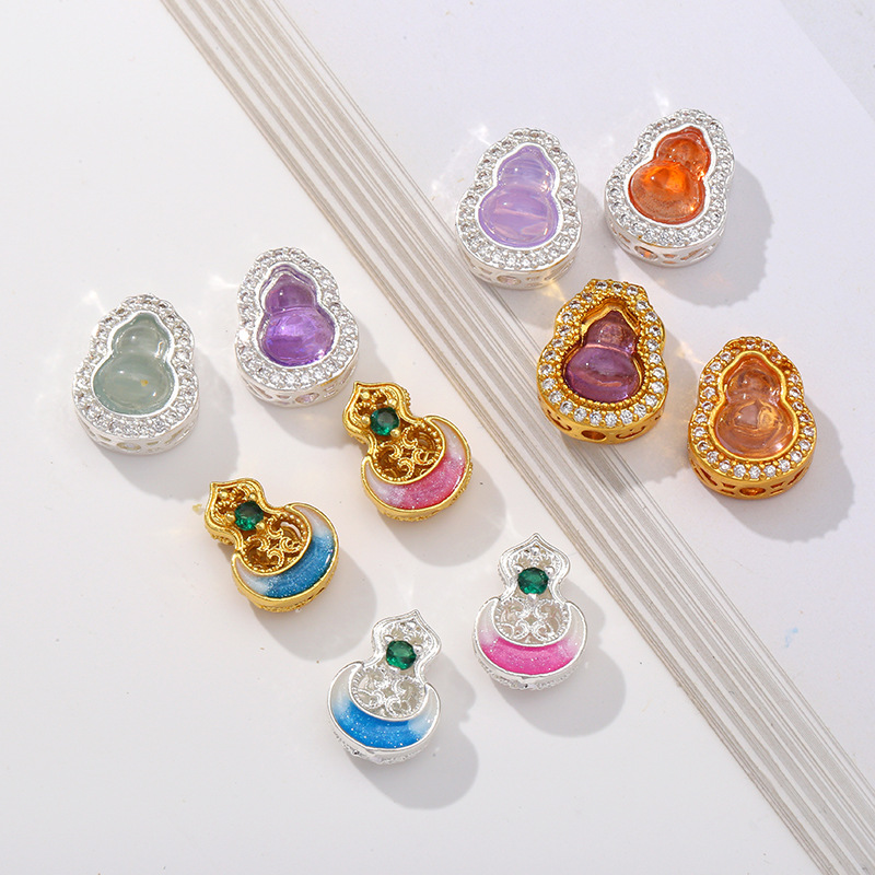 New electroplated crystal gourd-shaped zircon hollowed-out bead bracelet necklace pendant accessory pic 4