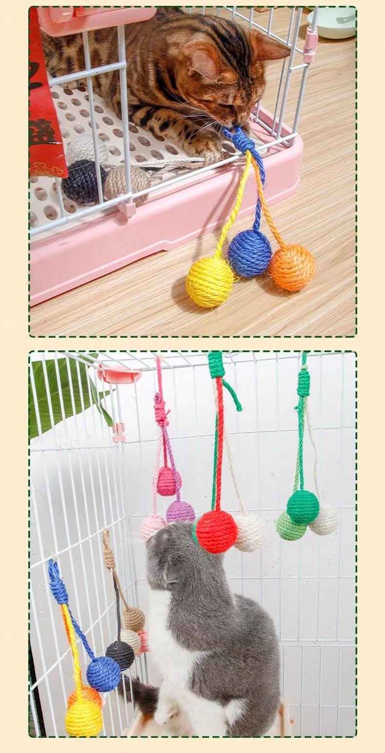 Cat toys for self-entertainment and boredom, sisal balls that can be hung to make sounds and play with cats, interactive toy balls for chewing and grinding teeth pic 7