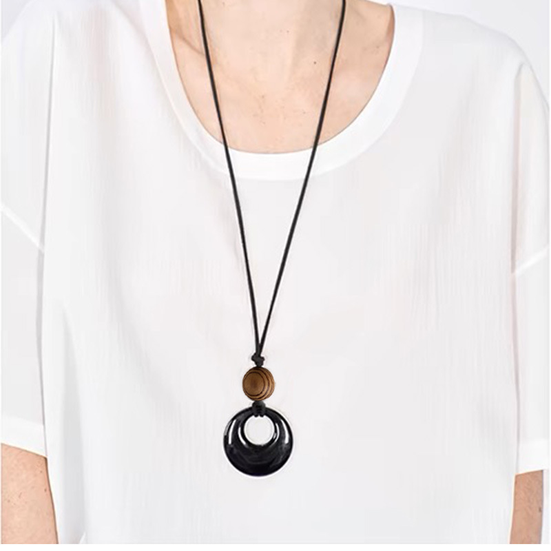 天然黑玛瑙石黑绳项链长款吊坠新中式设计高级感夏季新款配饰品女详情8