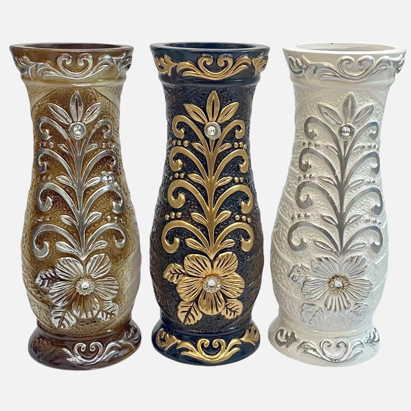French retro vase, plastic imitation ceramic relief mini vase, ins style, bedroom hydroponic flower arrangement, living room decoration pic 24