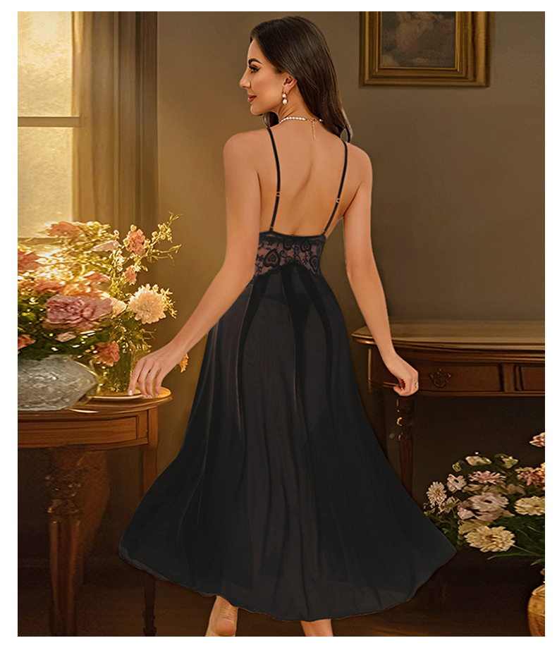 Feiyun Sexy Solid color Pure Desire Seductive pajamas Hot Mesh lace Passionate Seductive Lady halter nightdress 898 pic 14
