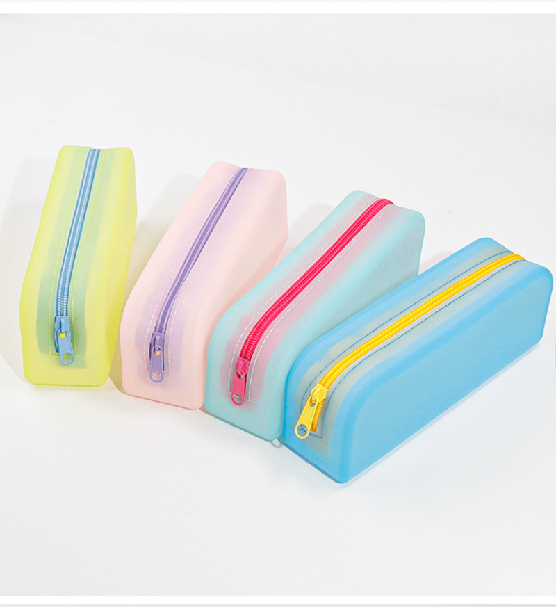 Creative semi-transparent candy-colored rectangular silicone pen case, glasses storage, office and student stationery storage bag pic 9