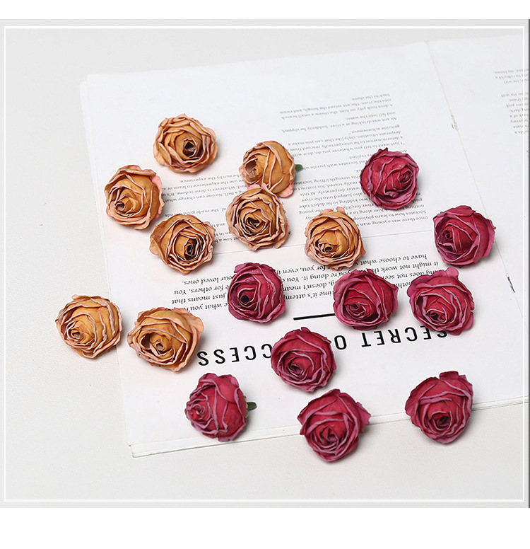 Ins风焦边小乔仿真玫瑰花头韩系DIY发饰头花胸花配件婚庆花艺装饰详情5