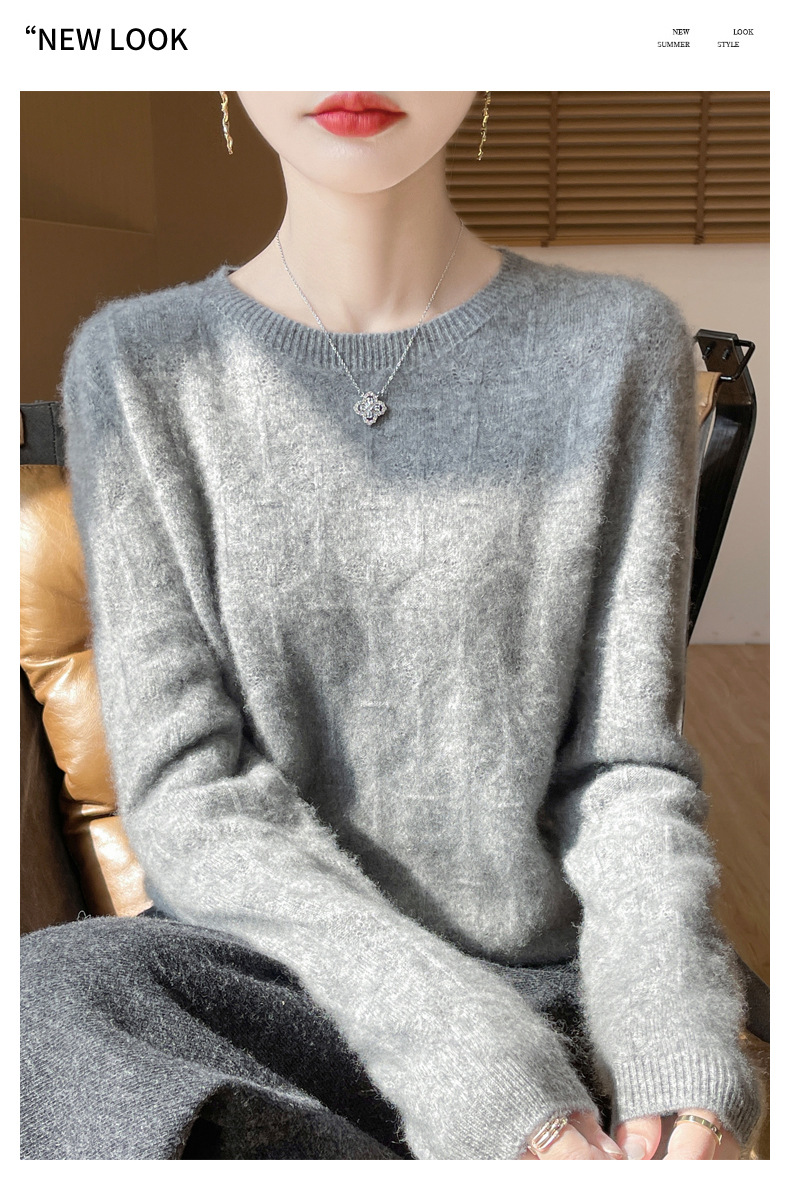 镂空花一线成衣100纯羊毛衫女圆领长袖针织羊绒毛衣宽松软糯打底详情54