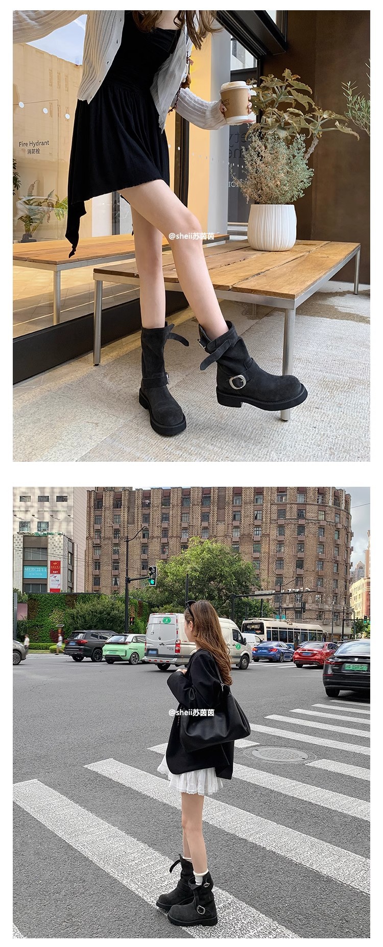 sheii苏茵茵同款！沙丘~超软糯厚底机车扣带短靴女马丁靴堆堆靴详情17