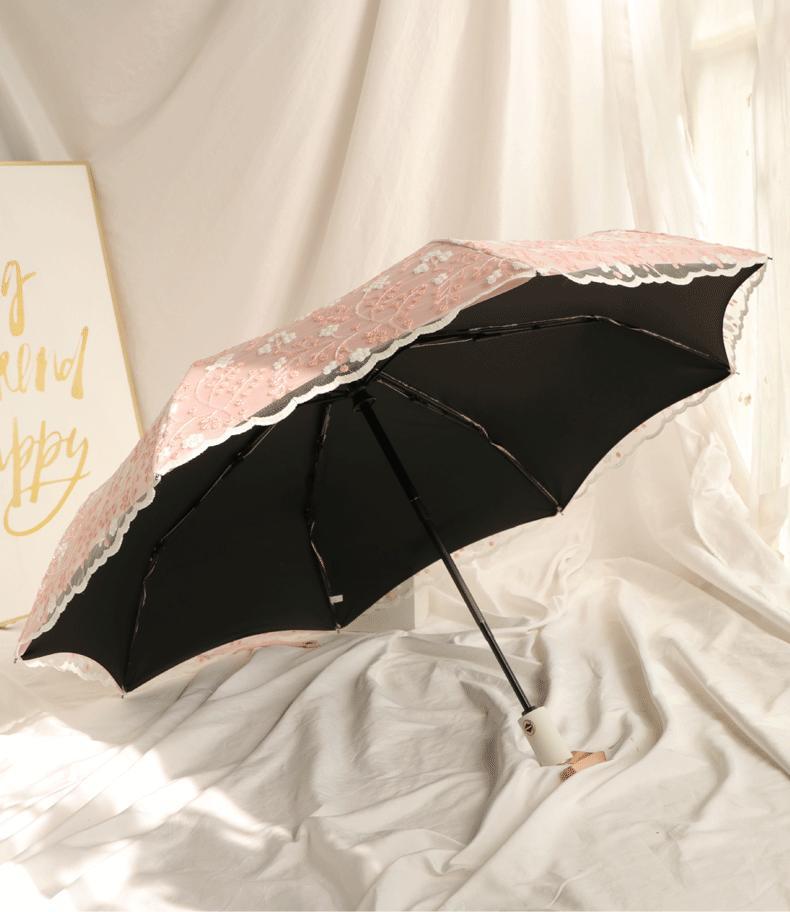 刺绣双层黑胶防晒少女心蕾丝全自动防紫外线晴雨两用遮阳太阳伞详情24