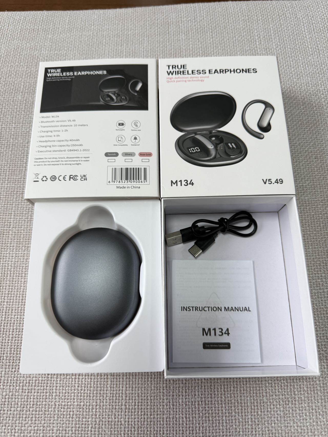 The new AI smart cross-border model M134 ear-hanging OWS non-in-ear open Bluetooth headphones with dual digital display private mold pic 2