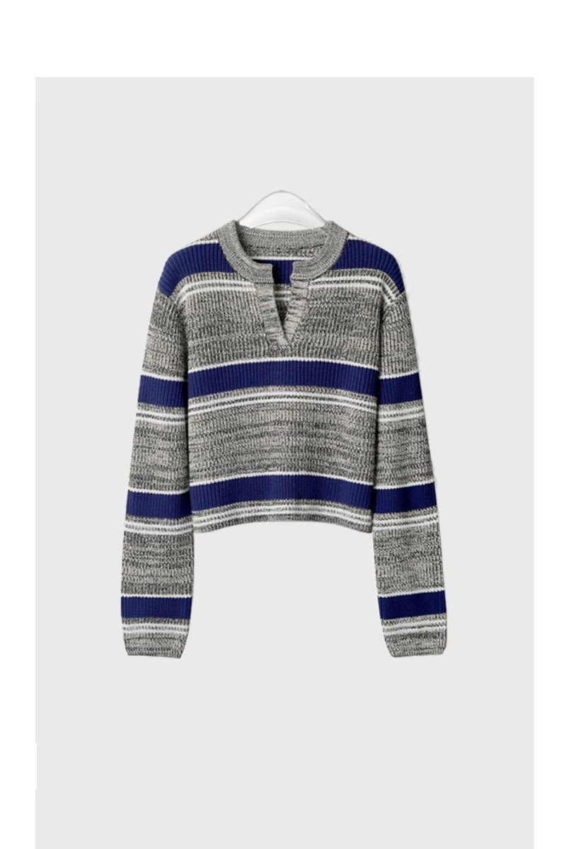 彩虹短袖后花园小香风宽松撞色套头v针织衫2026休闲百搭毛衣详情4