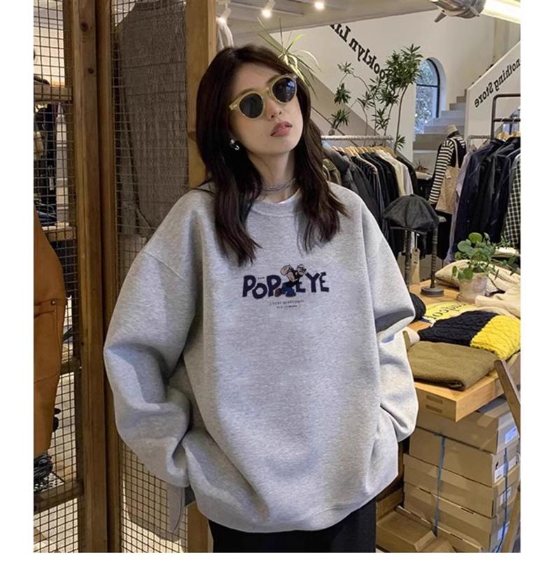 美式复古卫衣女秋季慵懒风宽松长袖上衣圆领加绒加厚oversize外套详情31