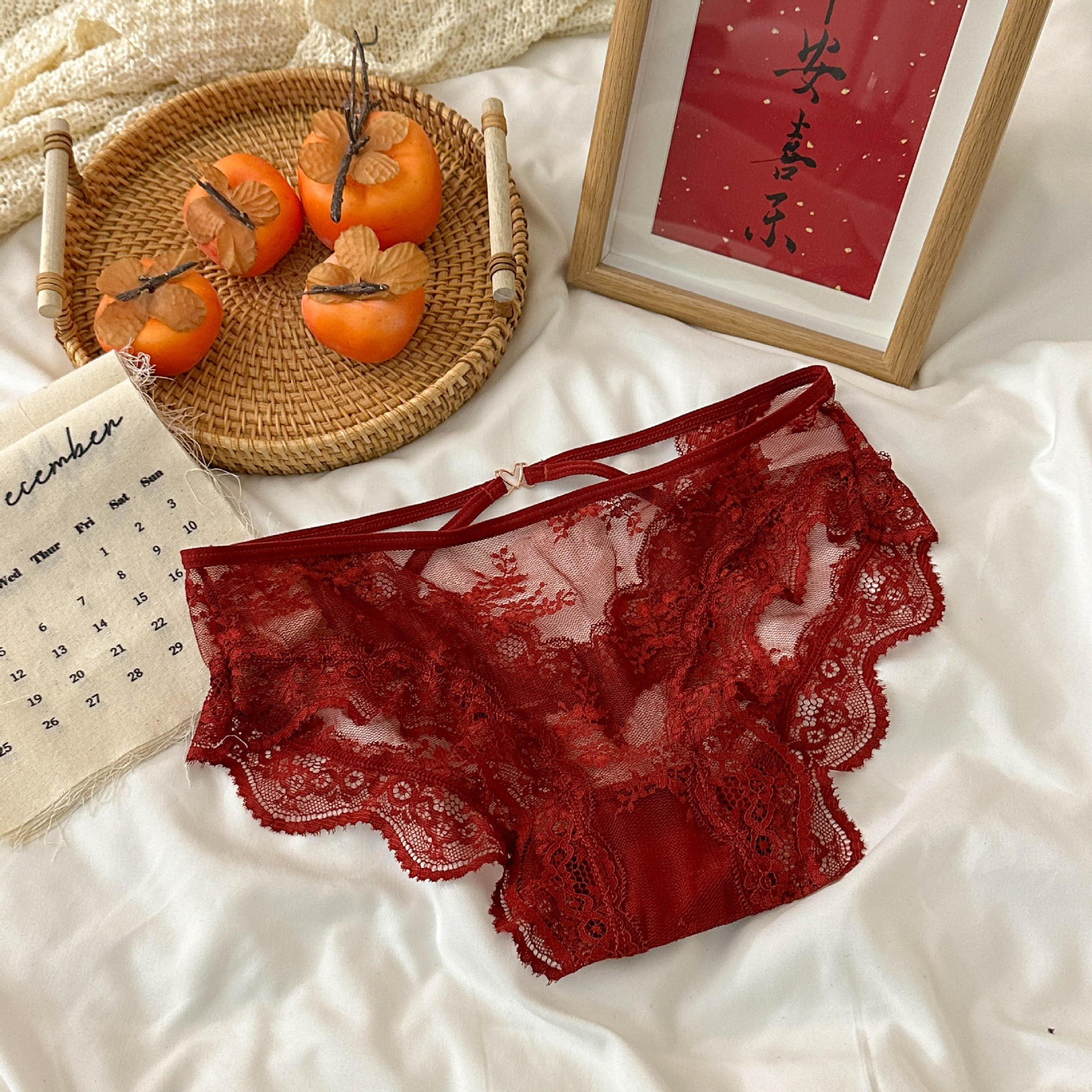 Zodiac year combination ~ Red underwear, lace, sexy ladies, pure cotton, breathable and comfortable triangle pants, New Year underwear pic 13