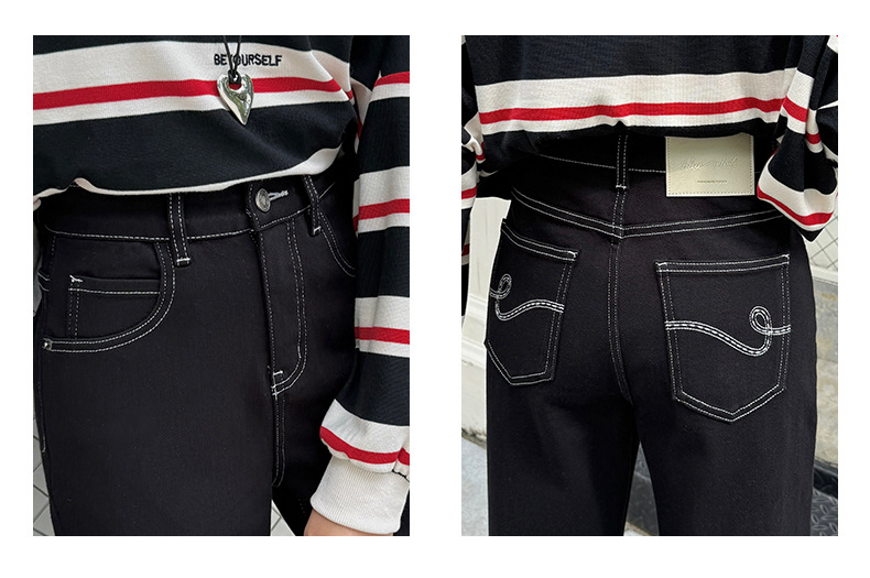 云长 窄版显瘦牛仔裤女冬季新款加厚直筒高腰休闲长裤子现货K0170详情20