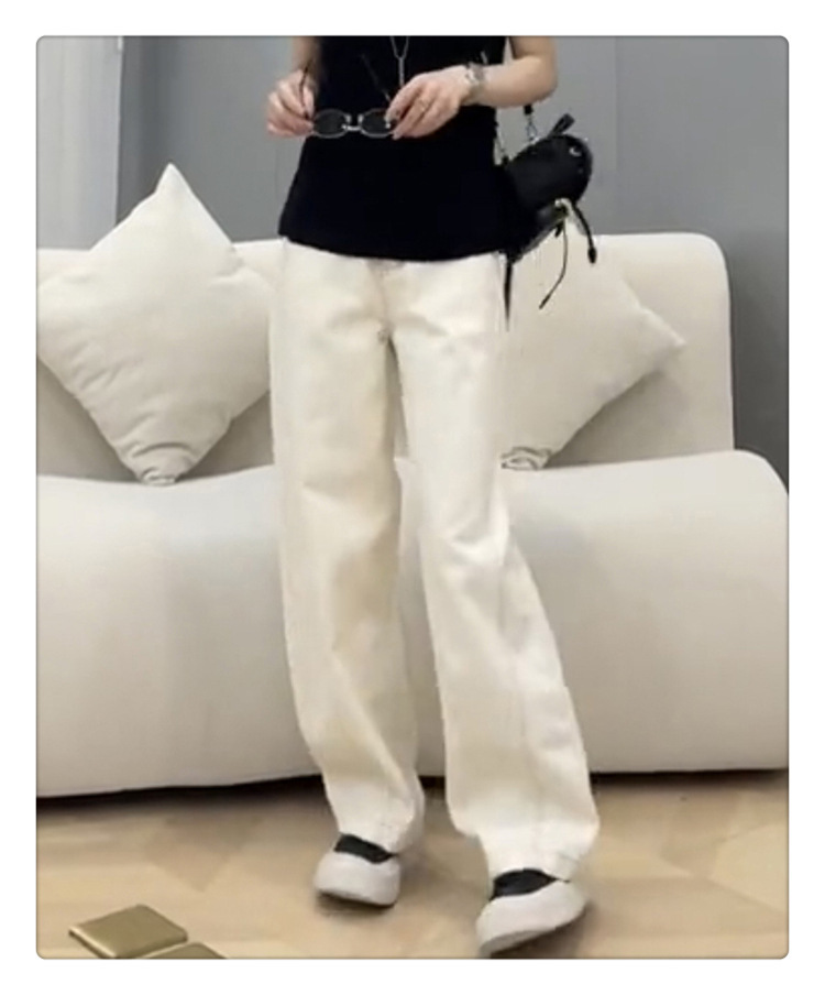 深蓝色窄版阔腿牛仔裤女早秋新款拖地裤胖妹妹mm大码弯刀裤详情10