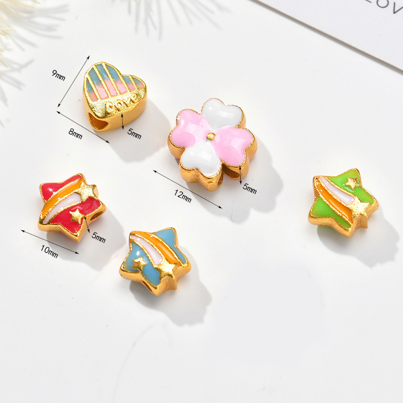 新款黄铜可爱五角星爱心小梅花猫头diy手工手链手串配件配珠批发饰品配件饰品扣详情4