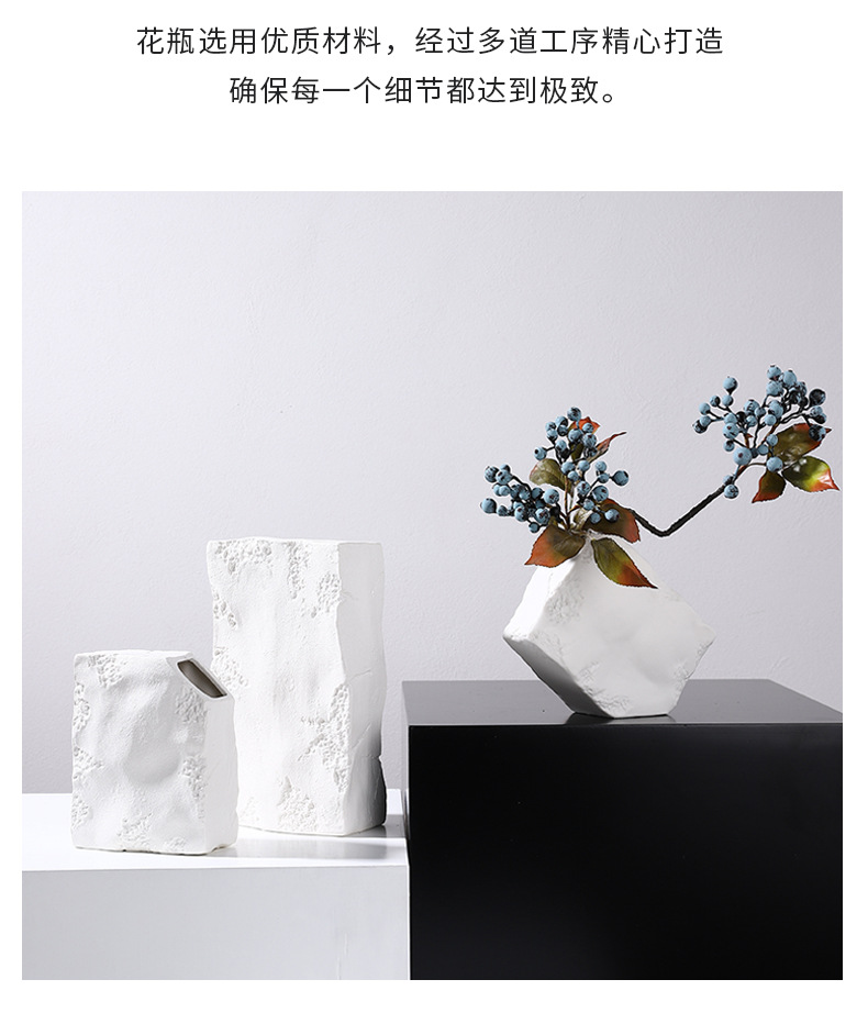 2025 High-end black and white texture square stone vase combination display, living room wine cabinet, dried flower arrangement, soft decoration handicraft pic 11